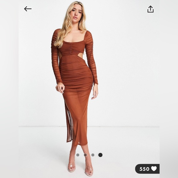 ASOS DESIGN long sleeve mesh ruched cut-out
maxi dress - Picture 2 of 4